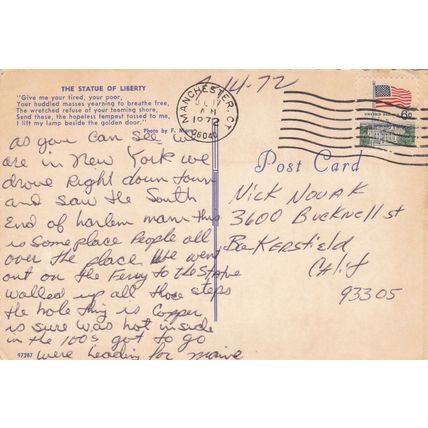 1970 era - New York City - Lot of 4 - Postcards & Stamps - Manhattan