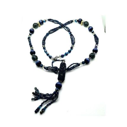 Dark Blue Beaded Aroma Therapy Vial Necklace 1