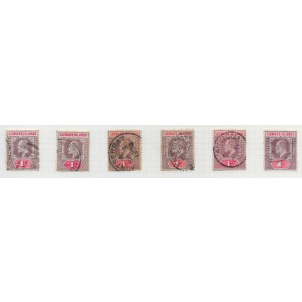 LEEWARD ISLANDS 1903 ONE PENNY KE7 SG21 x6 STAMPS LOT USED