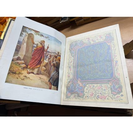 c1880s HEAVY ANTIQUE FAMILY HOLY BIBLE 5.7kg BOOK & BRASS CLASPS (EV9)