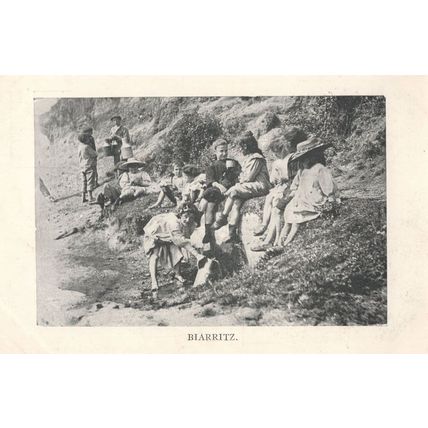 Girls Playing On Biarritz Beach France Idle Moments Rare Old Postcard