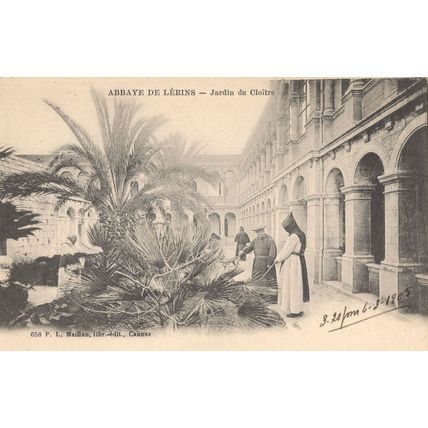 Hooded Man at Abbaye De Lerins Jardin French Cannes Old Postcard