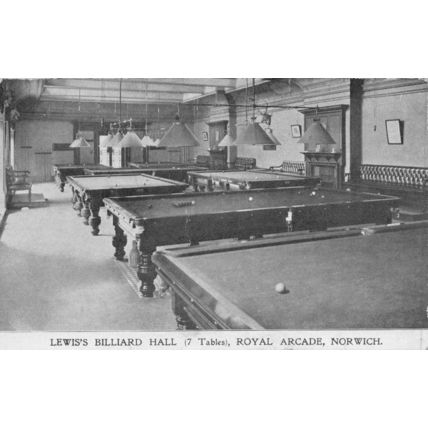 Lewis Billiard Hall Royal Arcade Norwich Snooker Old Norfolk Postcard