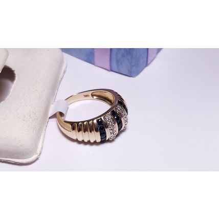 Estate .83ctw Natural Sapphire and Diamond channel shrimp 14Kt YG Dome Ring22076