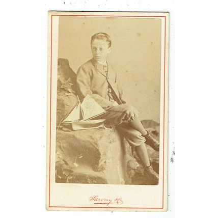 Victorian cdv photo boy with model yacht Scarborough photographer