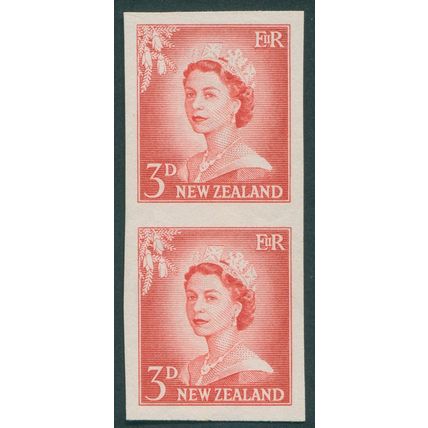 New Zealand 1956 3d vermilion SG748var imperf plate proof pair