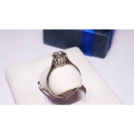 Antique 1930's .10ct Diamond Fancy top/sides 18Kt WG S-4.75 Engagement Ring22461