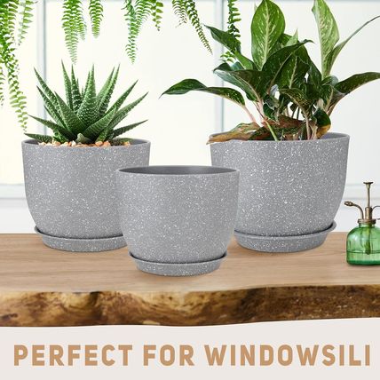 Plant Pots 12/10/9 Inch Set of 3, Flower Pots with Multi Mesh Drainage Holes, La