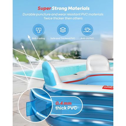 QPAU Inflatable Swimming Pool, Full-Sized Blow up Pools with Seats and Backrests