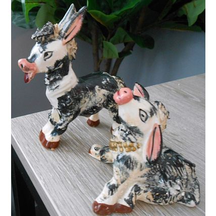 Mid century, black / white donkey, salt/ pepper shakers, Japan