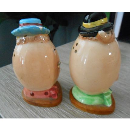 Vintage Salt & Pepper Shakers~Anthropomorphic Mr & Mrs Egg Head Rhinestone Eyes