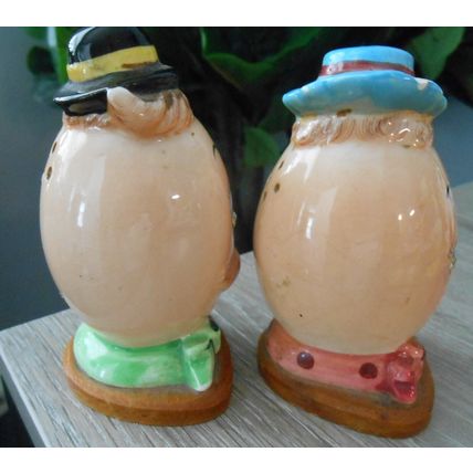Vintage Salt & Pepper Shakers~Anthropomorphic Mr & Mrs Egg Head Rhinestone Eyes