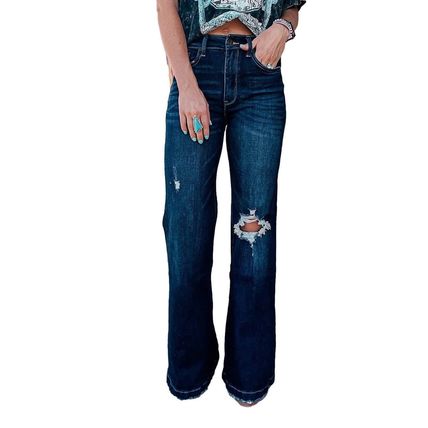 Real Teal High Rise Ripped Bell Bottom Jeans