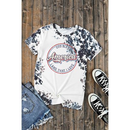 Gray America Slogan Tie Dye Print T Shirt