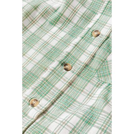 Green Checkered Print Loose Fit Buttoned Hooded Shacket