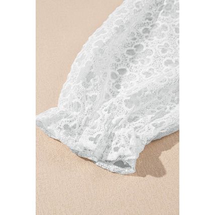 White Floral Lace Puff Sleeve Empire Waist Mini Dress