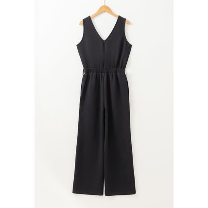 Black Wrap V Neck Sleeveless High Waist Jumpsuit
