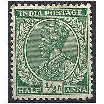 India 1934 SG232 1/2a Green Mounted Mint.