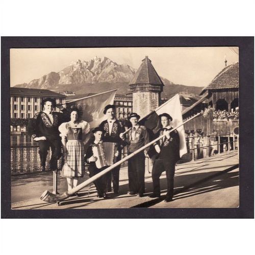 FOLKLORE GROUP - FROM LAKE LUCERNE - NICE BLACK AND WHITE PHOTO UNUSED