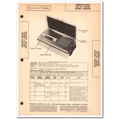 emerson model 558 4-tube portable am radio sams photofact manual