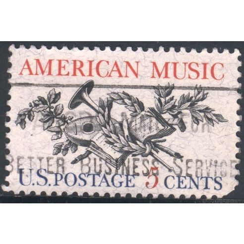 USA 1964 - SG1244 - 5c black, red & blue light blue - Lute Horn & Score - used