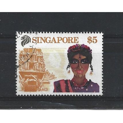 Singapore.SG635 $5 Indian dancer and Sri Mariamman Temple.Fine Used.Jul25