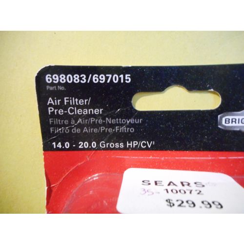 GENUINE Briggs & Stratton Air Filter/Pre-Cleaner Combo 5077, 698083 / 697015