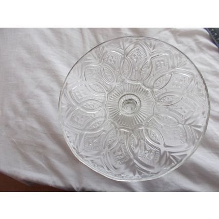 PEDESTAL CAKE STAND PRESSED GLASS (08/10) # # #