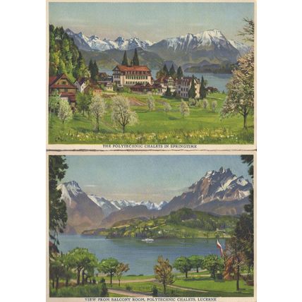 Lucerne Polytechnic Chalets 2x Antique Swiss Painting Postcard s