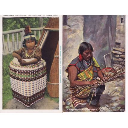 North American Indian Moqui Woman Making Baskets 2x Postcard