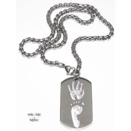 Stainless Steel Dogtag Necklace Personalised with Baby Child Handprint Footprint