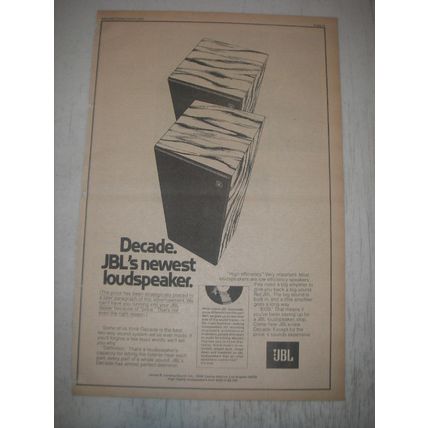 1973 JBL Decade Loudspeaker Advertisement