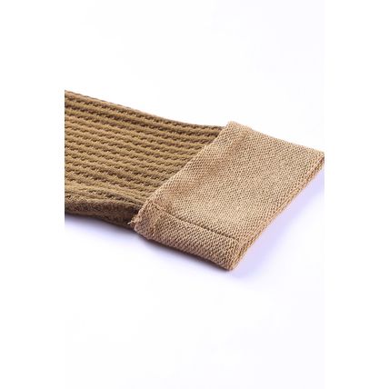 Brown Waffle Knit Buttoned Long Sleeve Top