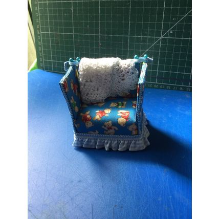 Chair Blue Teddies Handmade with Crocheted Shawl 1:12th Dolls House Miniature