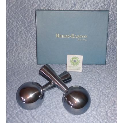 NIB NOS REED & BARTON METAL WORKS TABLE ART MARACAS SALT AND PEPPER SHAKERS