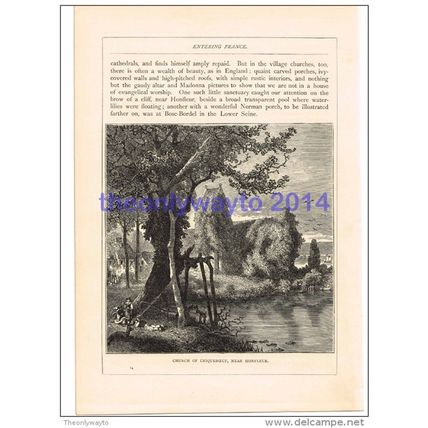 CHURCH OF CRIQUEBOEUF, NEAR HONFLEUR, FRANCE, BOOK ILLUSTRATION, 1880