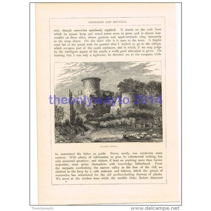 FALAISE CASTLE, FRANCE, BOOK ILLUSTRATION, 1880