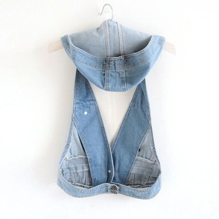 Vest Slim Jacket Tank Coat Halter Sleeveless Women Tops Hooded Denim Waistcoat