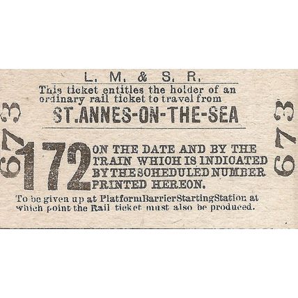 L.M.S.R. Edmondson Barrier Ticket - St. Annes-on-the-Sea