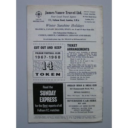 FULHAM v SHEFFIELD UNITED Div1 13/03/1968