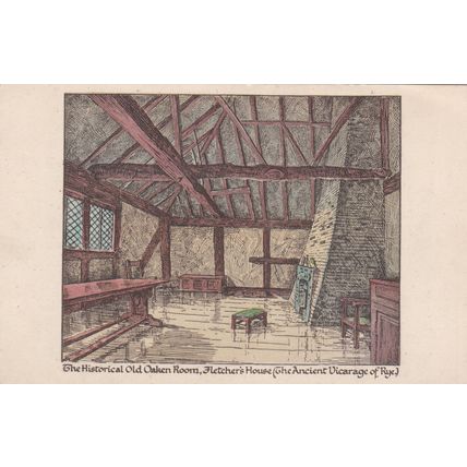 B599 RYE - THE HISTORICAL OLD OAKEN ROOM, FLETCHERS HOUSE PRINTED POSTCARD
