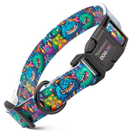 Dog Pet Monsters Quick Release Printed Collar 1" x 15"- 23"