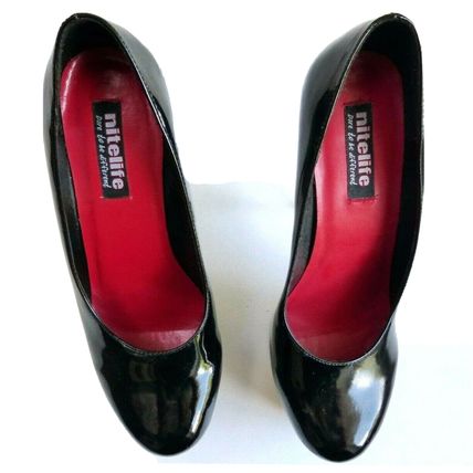 Black Stilettos Platforms Patent Leather NITE LIFE Shoes 39.5 / 6.5 UK