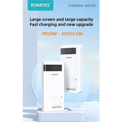 ROMOSS 30000mAh Power Bank 22.5W Super Fast Charge USB-C LED Sense8PF