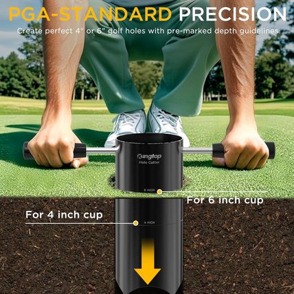 KINGTOP Portable Golf Hole Cutter – Detachable Handle, USGA Standard 4Inch & 6In