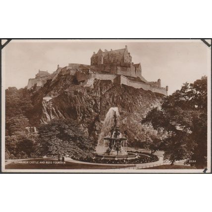Edinburgh Castle and Ross Fountain, 1943 - Valentine's RP Postcard
