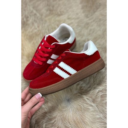 Fiery Red Vintage Striped Patchwork Lace-up Flat Shoes