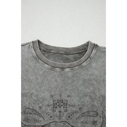 Light Grey Western Steer Head Tie Dye Print Crew Neck T Shirt