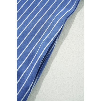 Sky Blue Stripe Frilly Split Neck Shirred Ruffle Sleeve Short Shift Dress