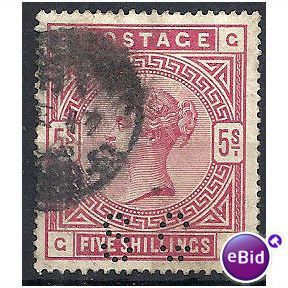 1883 SG180 5/- Rose Good Used PERFIN "SG" Check Letters "GD"